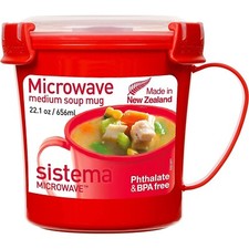 Image of Sistema Microwave Soup Mug Medium 656ml with Steam-Release Vent - Red/Clear
