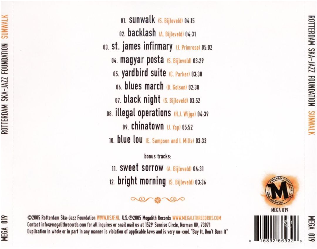 Rotterdam Ska-Jazz Foundation Sunwalk CD 2008 Album