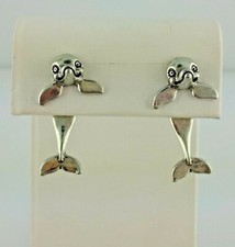 Vintage EARlusion 3D Pewter Dolphin earrings