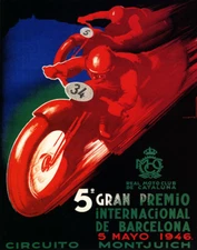 POSTER BARCELONA 1946 GRAND PRIX MOTORCYCLE RACE BIKE VINTAGE REPRO FREE S/H