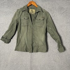 Next Distressed Snap Jacket Emboridered Shacket Military Green Sz 12