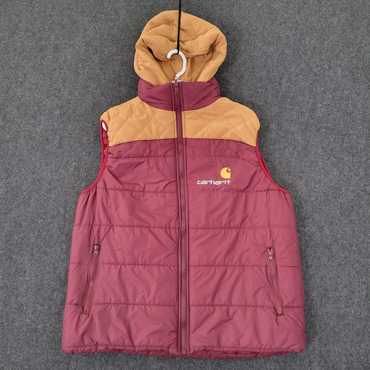 Carhartt Vest Jacket Mens 2XL XXL Maroon Brown Puffer Hooded Full Zip  Outdoor | eBay