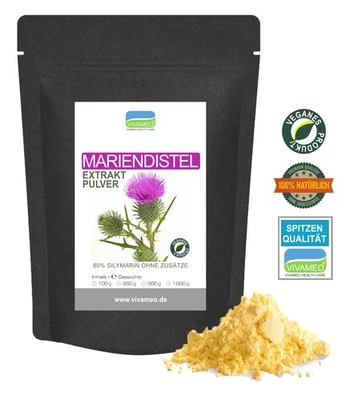 VIVAMEO HEALTH CARE Mariendistel Extrakt Pulver 80% Silymarin (UV) zertifizierte Qualität 1000 g
