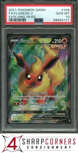 2021 POKEMON SWORD & SHIELD EVOLVING SKIES #169 FULL ART FLAREON V PSA 10