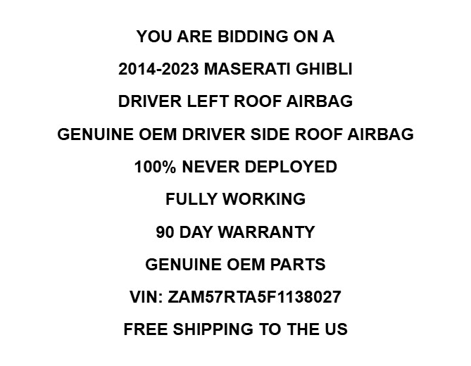 2014-2023 Maserati Ghibli Driver Left Upper Roof Curtain Airbag Air Bag OEM
