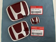 3pcs Gloss Red Front Griile Emblem Rear Badge For 2006-2011 Honda Civic 2dr