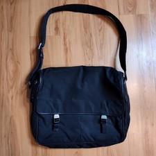 Prada Black Nylon Double Pushlock Flap Closure Messenger Crossbody Bag