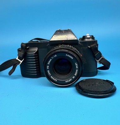 Canon T50 analoge Spiegelreflexkamera 35 mm mit Canon FD 50 mm F1.8 Objektiv - getestet