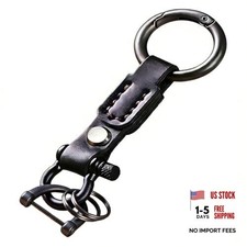 Genuine Leather Car Keychain Handmade Heavy Duty Fob Key Chain Leather Black