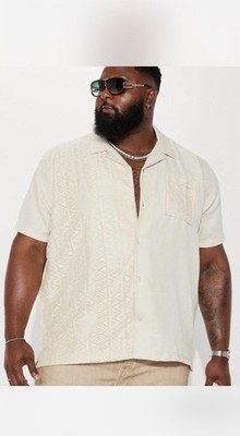 Fashion Nova Men Half Crochet Pattern Buttom Up Shirt Cream Size XXL NWT