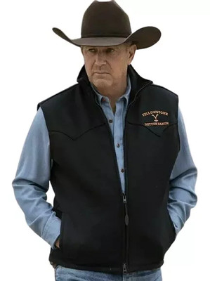 Mens Yellowstone Vest Kevin Costner John Dutton Black Cotton Leather Vest Jacket