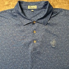 Peter Millar Summer Comfort Polo Shirt Mens XL Blue Novelty Sports Print Golf
