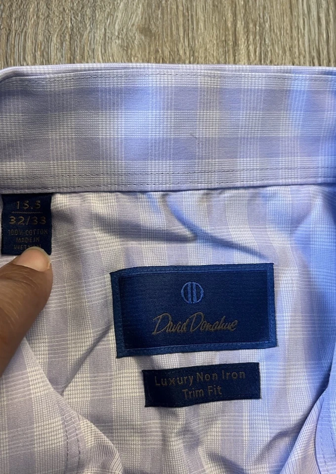 Camisa para hombre David Donahue ajuste recortado 15,5 32/33 cuadros a cuadros abotonados de lujo Foto 4 de 4