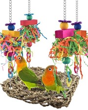 Conure Toys, Bird Grass Swing Mat Parrot Climbing Hammock with Colorful Toys ...