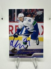 Linus Karlsson Signed Autograph 2023-24 Upper Deck Young Guns Card #718 Canucks