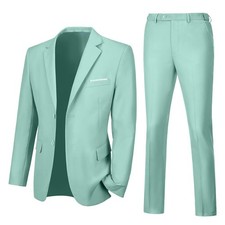Men Suits Slim Fit 2 Pieces Suit Blazer Pants Set Solid Mint Green Dress Suit