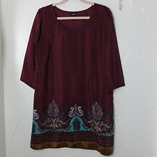 Paisley Print Shift Midi Dress Silky XL Festival Boho Hippie Travel Beach