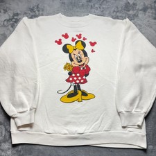 Vintage Disney Sweatshirt Mens XL White Graphic Print Minnie Mouse Cotton Retro
