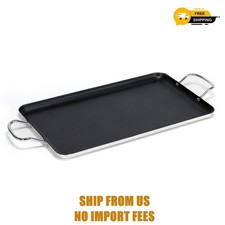 Imusa Nonstick Stovetop Double Burner Griddle With Metal Handles 19-inch Black
