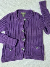 Eddie Bauer Women's Chunky Knit Button-Up Cardigan Sweater Medium Purple