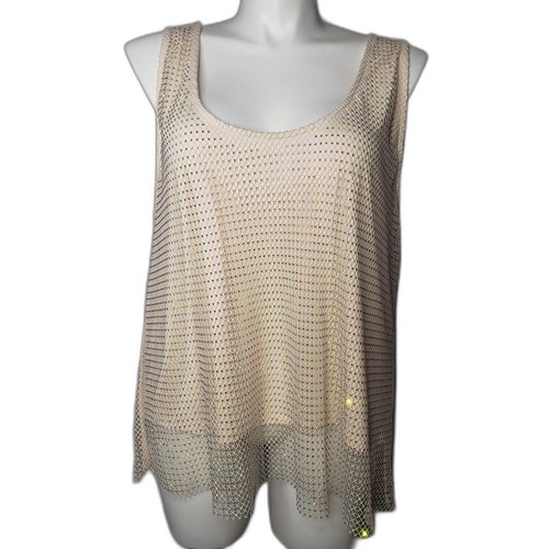 Sunday in Brooklyn Tank Top Womens 3X Sheer Rhinestone Sleeveless Layered Mesh - Picture 6 of 6