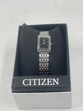 Citizen Women's Rectangular Bracelet Watch Black/Stainless Steel EJ5850-57E