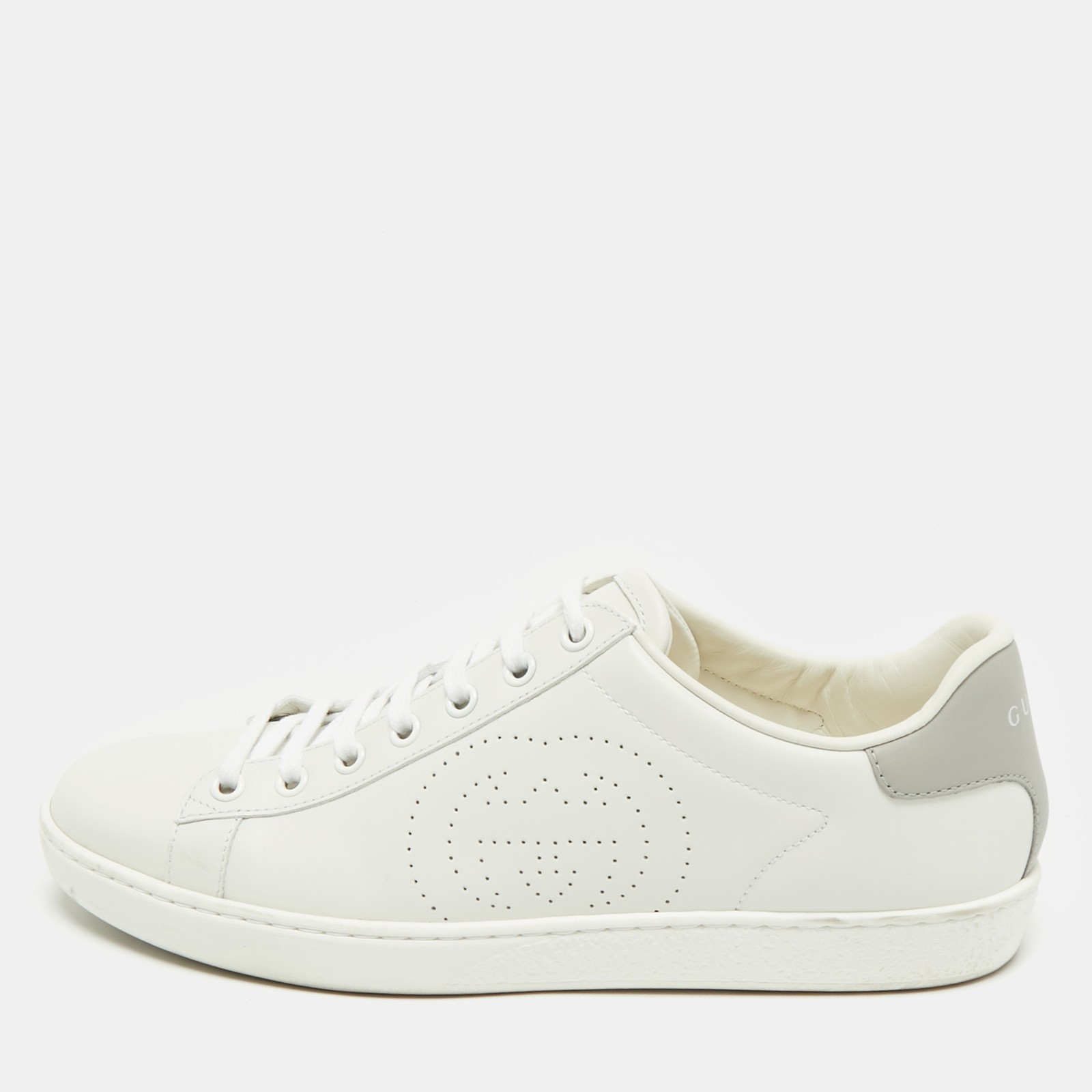 Gucci White Perforated Interlocking G Leather Ace Sneakers Size 38.5