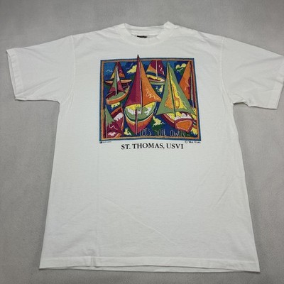 Vintage St Thomas Shirt Mens Large White USVI Lets Sail Away Sailboat PowerPro