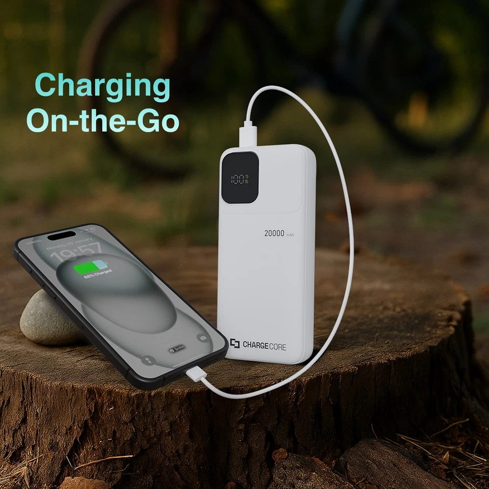 ChargeCore 20000 mAh SafeCharge Powerbank USB C LED Pantalla Blanco Foto 4 de 4