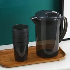 Water Pitcher (1.5 Liter/50oz) Plastic with 4 Cups, Grey 50oz 
