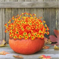 Artificial Flowers Fake Pansy and Eucalyptus Plants 10 Deep Autumn Orange