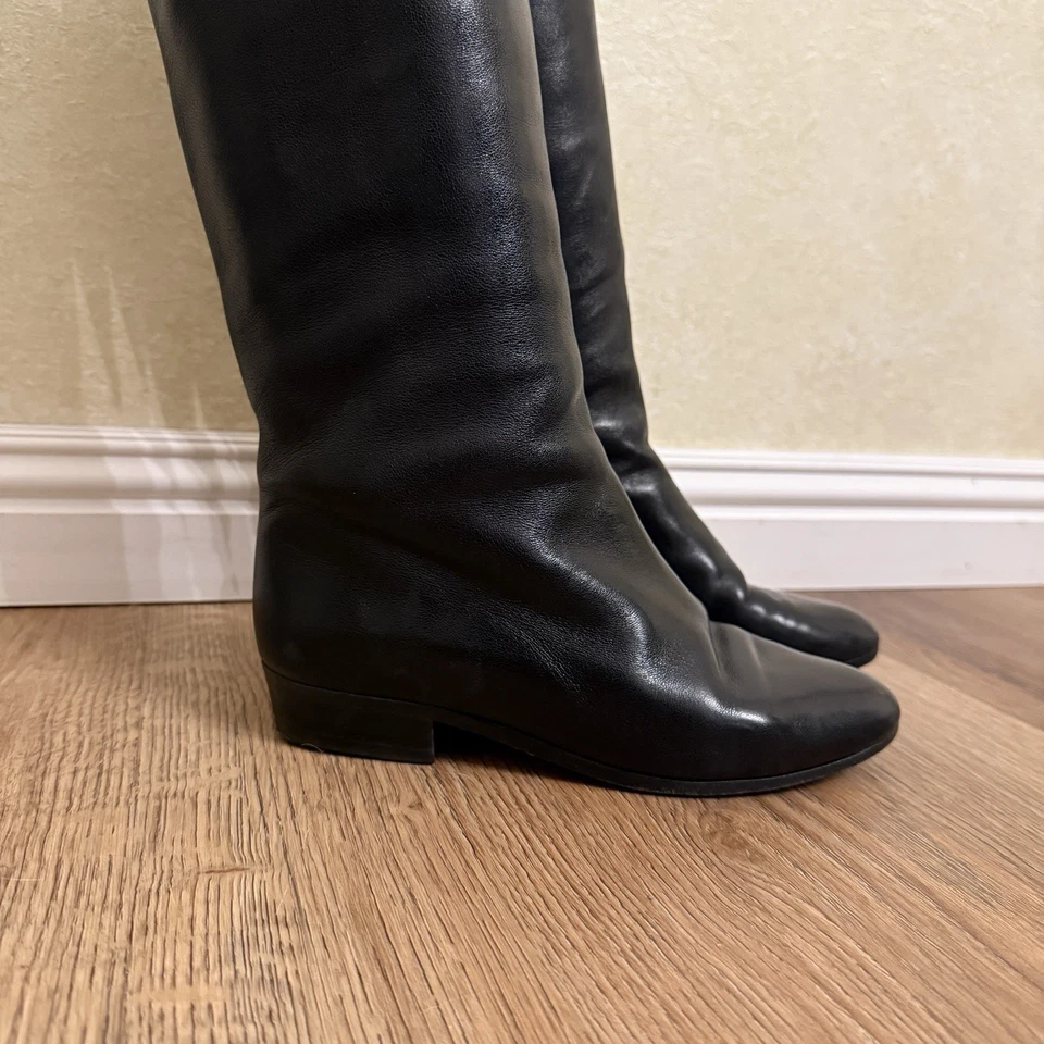 Bottega Veneta Black Nappa Leather Pull On Riding Boots Size 6.5 B Italy - Image 2 of 4