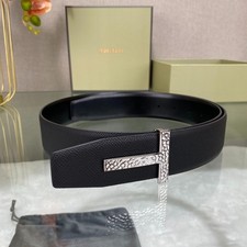 Tom Ford Belt Reversible Black Leather Simple T-Buckle Belt