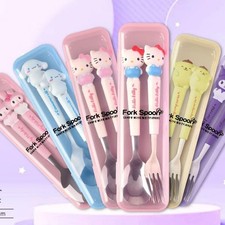 Melody  Kuromi Kids Fork Spoon Set   Cinnamoroll Gift, Silicone Handle