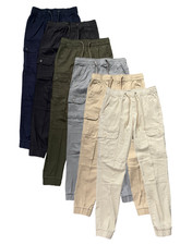 Solid Cargo Jogger Pants Men's S/M/L/XL Stretch Cotton Drawstring 5 Pockets