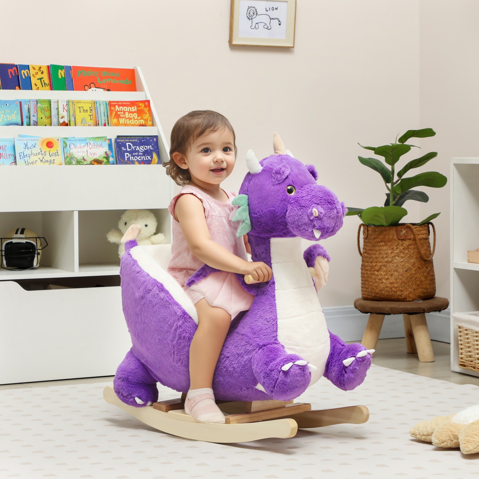 Baby Rocking Horse, Ride Dragon with Realistic Dragon Roar, Purple