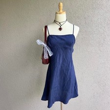 Y2K Victoria's Secret 100 Silk Navy Blue Slip Dress Lingerie Size Medium