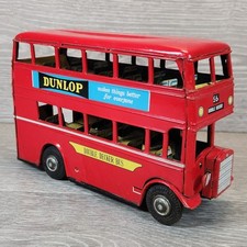 Japan Trademark Double Decker Bus Tin Litho Friction Toy Dunlap Tires Works