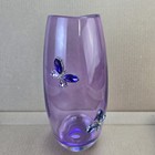 VINTAGE VASE AMETHYST/LAVENDER STAINED/PAINTED ART GLASS,BUTTERFLY APPLIED CZECH