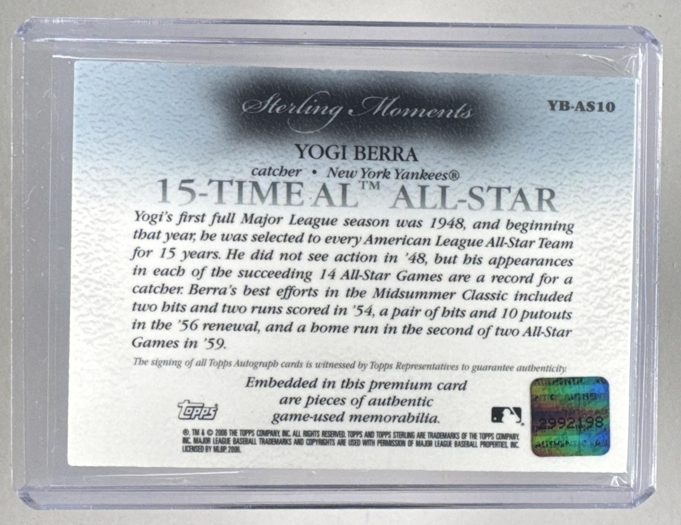YOGI BERRA 2006 Topps Sterling Moments AUTO JERSEY #'d 8/10 1/1 GAME USED view 2