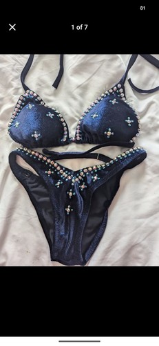 NPC Suits By Amy Swimwear Competition Posing Suit Blue Crystal Pro Cut