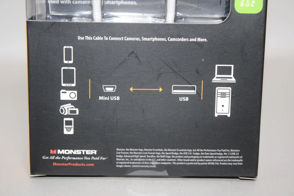 🔌 Cable USB a Mini USB Monster Essentials – 0,5 pies / 0,15 m – blanco – nuevo en caja Foto 4 de 4