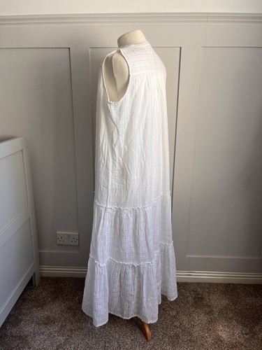 M&S Per Una White Pure Cotton Midaxi Dress Boho Style size 12 - Picture 5 of 9