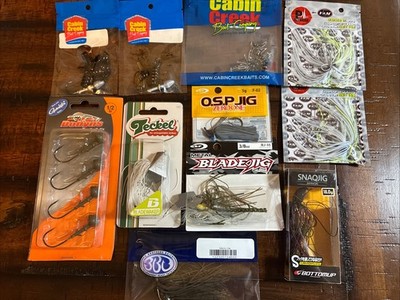 (14) New Bass Jigs, O.S.P., Cabin Creek, Dobyn's, Teckel, 3 Bros., V&M, Bottomup