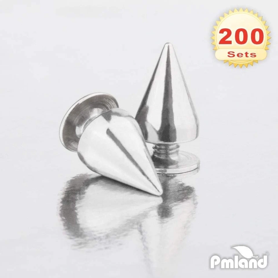 200 juegos/pares de clavos de cono de plata de 9,5 mm tachuelas atornilladas hágalo usted mismo artesanía remaches geniales... Foto 3 de 4