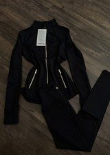 Lululemon Black Tracksuit Set Jacket  Leggings Size 2 Stretch Zip Pockets