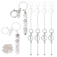 Beads Keychains Set with 50pcs White Beads-10Pcs Silver/White