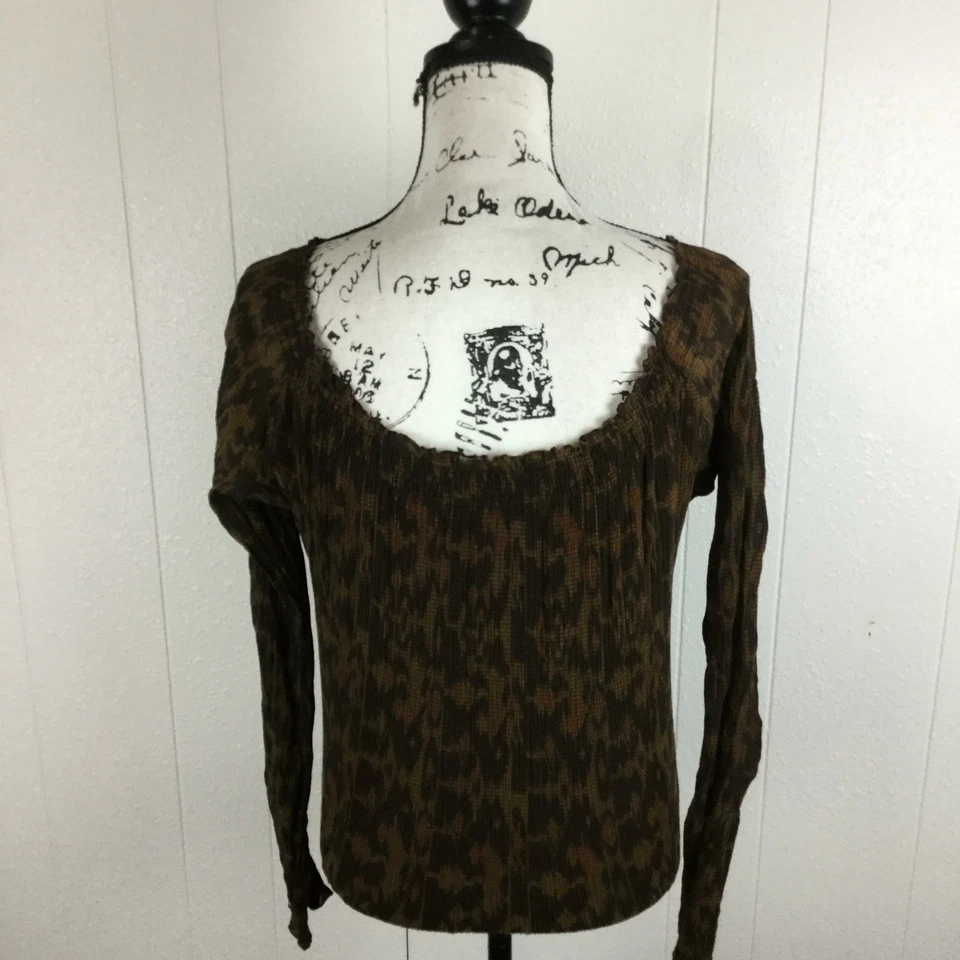 Blusa Top Para Mujer Ralph Lauren Hombro Descubierto Estampado Marrón Seda Talla 10 Foto 2 de 4