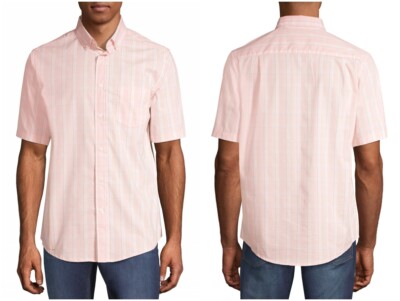 George Big Men's Pink & White Plaid Poplin Short Sleeve Shirt Size 3XL 54-56