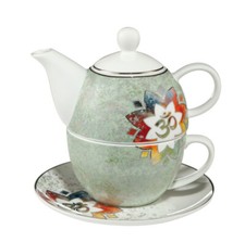 Goebel Lotus Tea for One Om Grün Teekanne Teetasse Geschirr 0041
